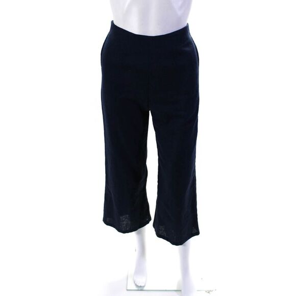 Ellelauri Womens Zip Closure Flat Front Straight Leg Linen Pant Navy Blue Size X - Picture 1 of 6